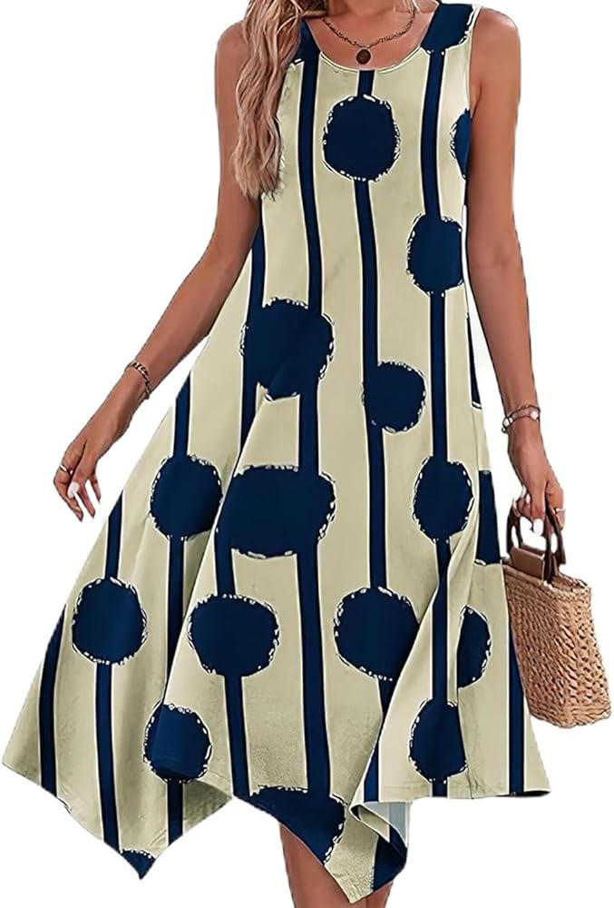 Narecte Women's Summer Casual Dresses Beach Sleeveless Midi Dress Floral Print Tank Loose Sundress with Pocket 2024