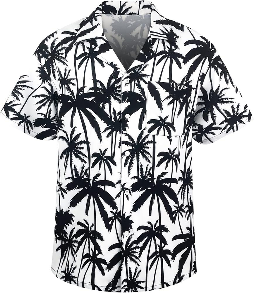 Men's Short Sleeve Hawaiian Shirt Loose Fit, Floral Print Tropical Cruise Beach Button Down Aloha Shirt