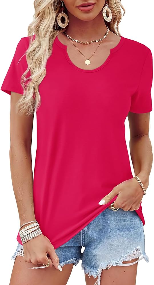 WIHOLL Summer Tops for Women Scoop Neck Basic Tees Short Sleeve Casual T-Shirts Loose Fit