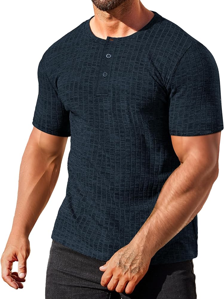 COOFANDY Men's Henley Shirts Short Sleeve Casual Basic Summer Ribbed T-Shirts