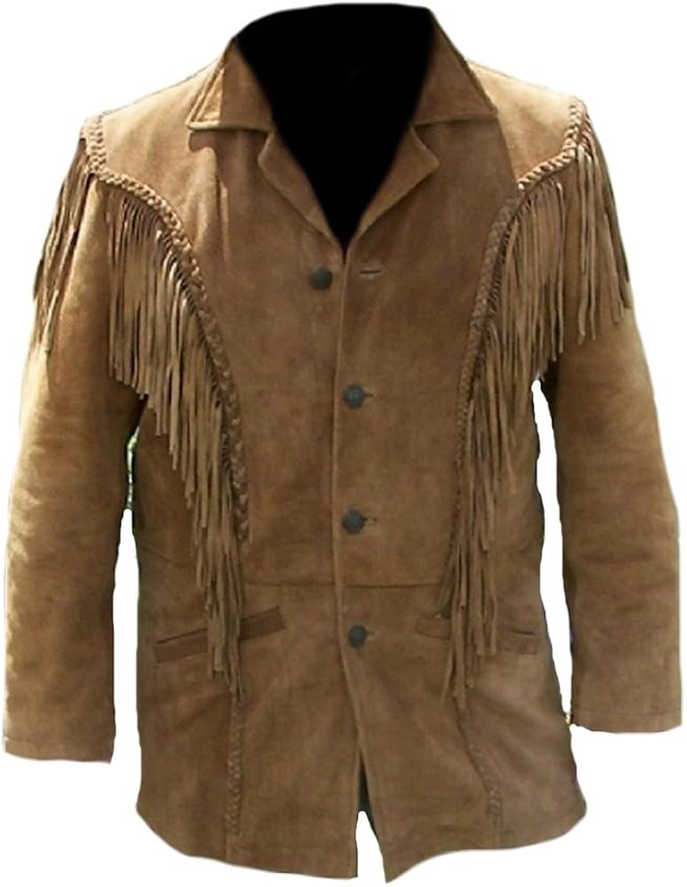 Men's Cowboy Jacket Western Fringed Suede Leather Coat