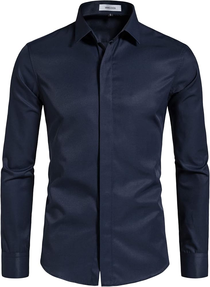 Men’s Long Sleeve Casual Solid Fancy Dress Shirts