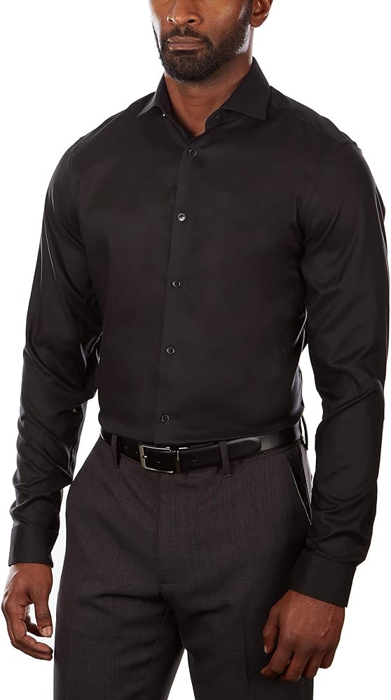 Calvin Klein Men's Dress Shirt Non Iron Stretch Slim Fit Shirt, Jet Black, 14" Neck 32"-33" Sleeve