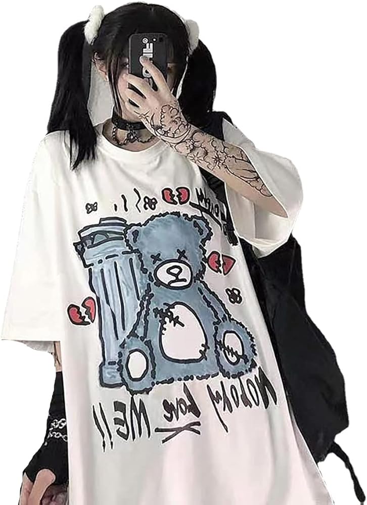 Gothic Oversized Printed T-Shirt Harajuku Street Trend Men and Women's Personality Loose Print Punk Short Sleeve