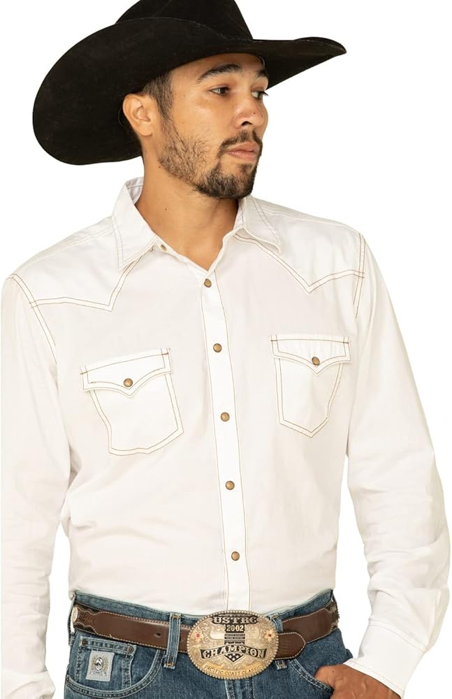 Wrangler Men's Retro Two Pocket Long Sleeve Snap Shirt, White, X-Large