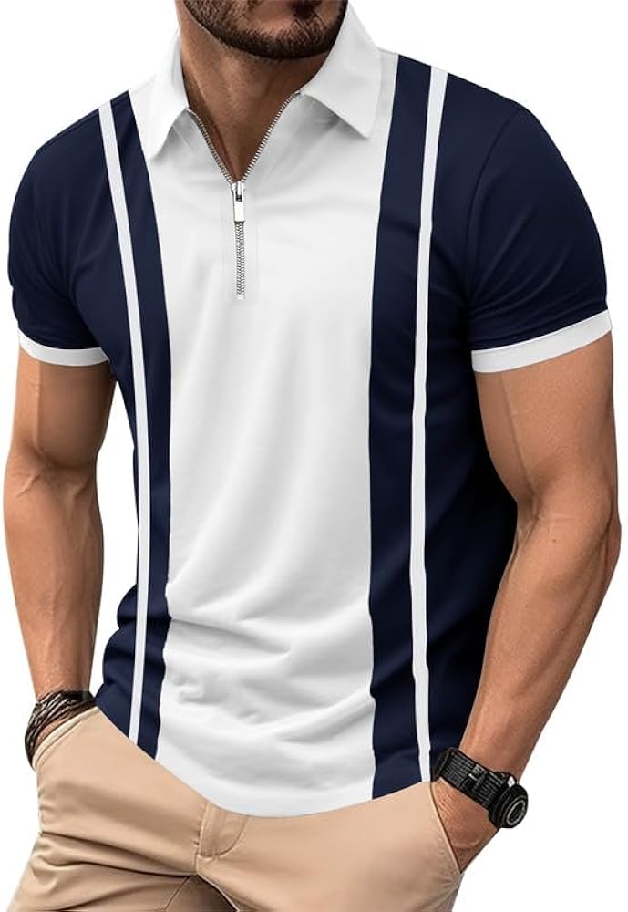 Arvilhill Men's Short Sleeve Zipper Polo Shirt