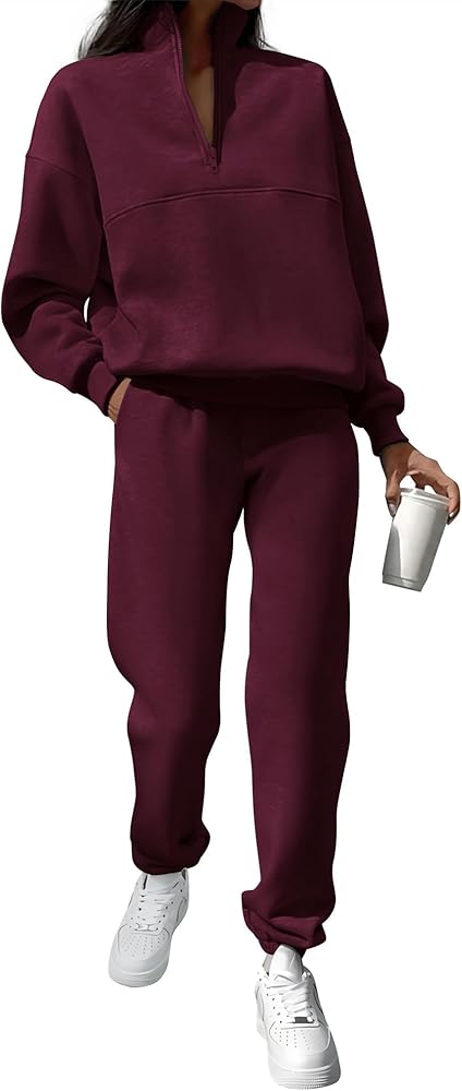 BTFBM Womens 2 Piece Sweatsuit Sets Fall Outfits Tracksuits 2024 Long Sleeve Half Zip Sweatshirt Sweatpants Lounge Set