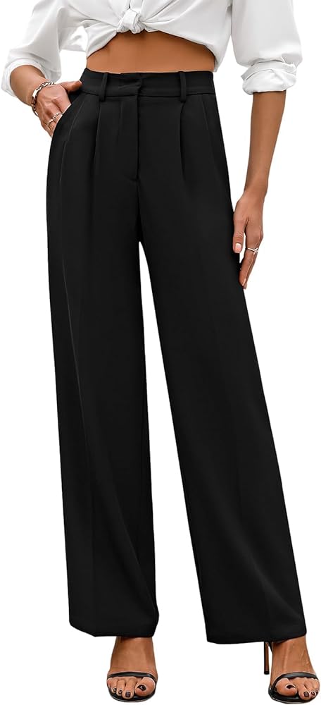 Wide Leg Pants for Women | High Waisted Trousers with Pockets | Comfortable Work Pants for Women