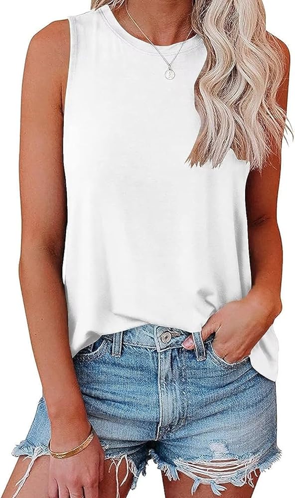 2024 Womens Fashion Tank Tops Crewneck Loose Fit Basic y2k Going Out Clothes Casual Summer Sleeveless Shirts