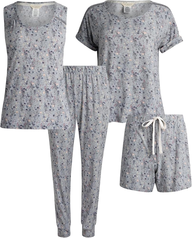 Lucky Brand Women's Pajama Set - 4 Piece Sleep Shirt, Tank Top, Pajama Pants, Lounge Shorts (S-XL)