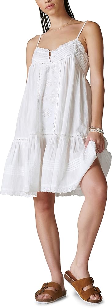 Lucky Brand Womens Drop Waist Embroidered Mini Dress