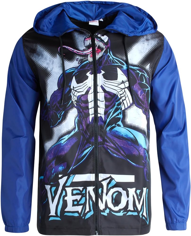 Marvel Avengers Men's Jacket - Lightweight Hooded Windbreaker Coat - Novelty Steetwear for Men: Captain America, Venom (S-XL)