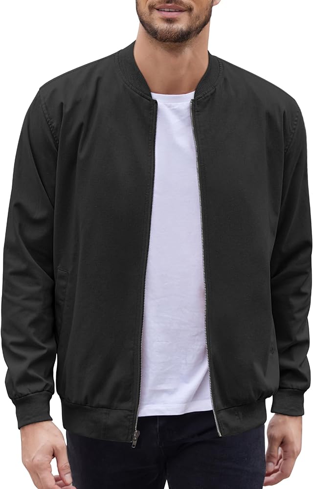 COOFANDY Men's Cotton Bomber Jacket Lightweight Flight Jackets Casual Softshell Varisty Jacket