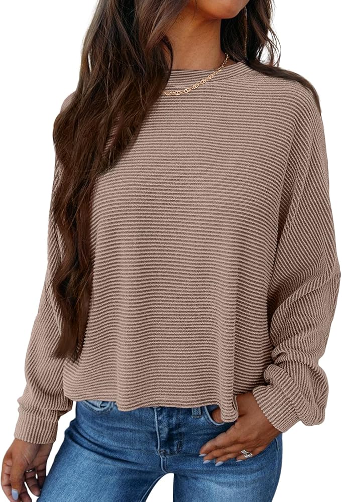 AUTOMET Casual Long Sleeve Shirts for Women Crewneck Ribbed Kint Soft Tops 2024 Fall Fashion Sweaters