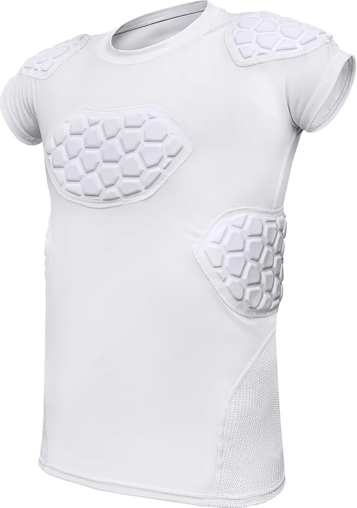 Exxact Sports Elite 6-Pad Adult Padded Football Shirt with Chest, Shoulder, Ribs & Spine Protection, Mens Football Padded Compression Shirt