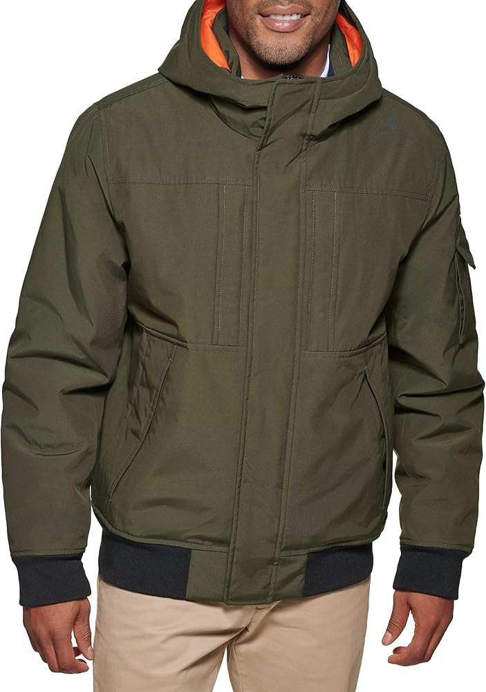 Tommy Hilfiger Men's Arctic Cloth Hooded Utility Bomber