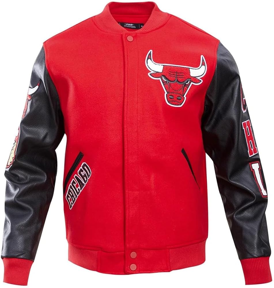 Men’s Chicago Bomber Varsity Bull Jacket – Chicago Wool With Faux Leather Jacket