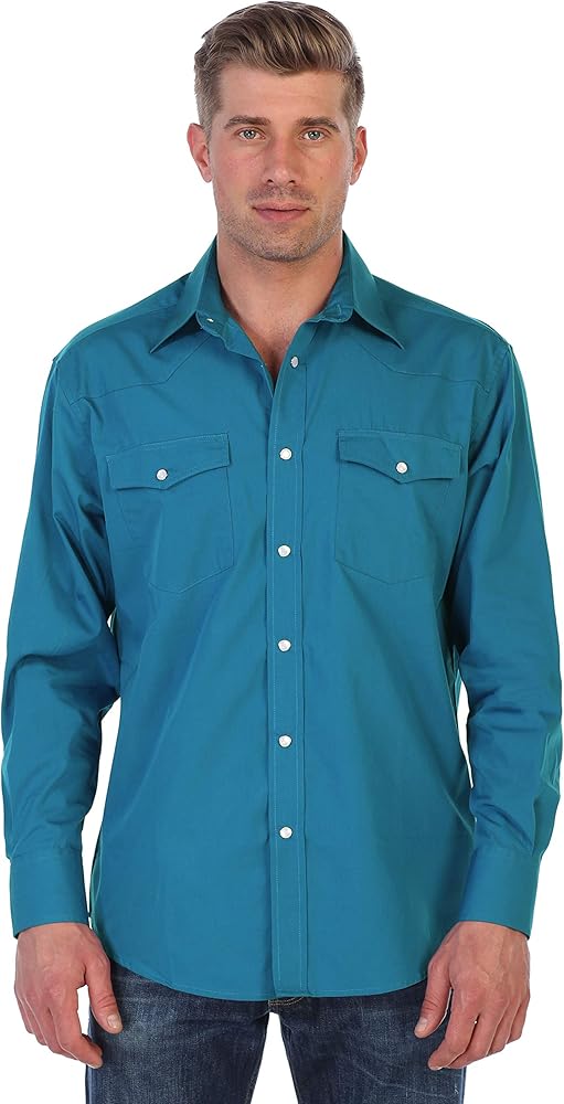 Gioberti Men’s Solid Long Sleeve Western Shirt with Pearl Snap-on Buttons