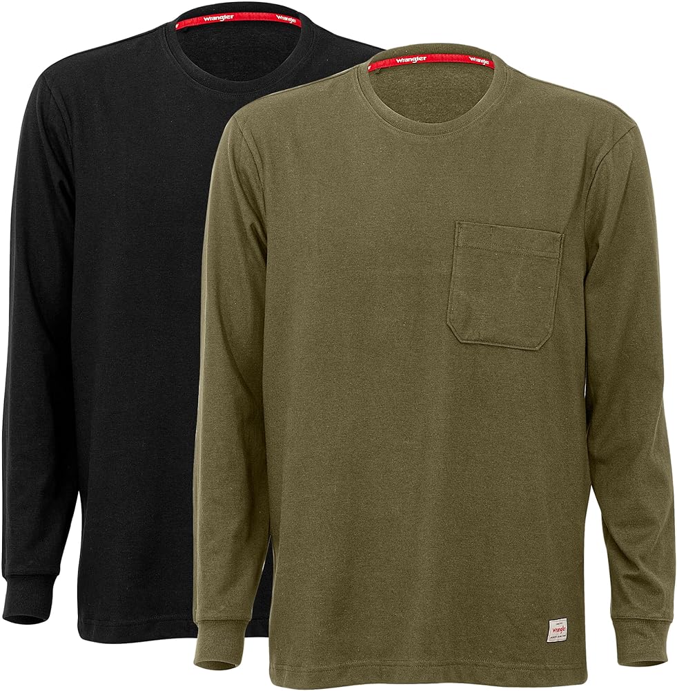 Wrangler Long Sleeve Layering Tee Shirts for Men, Core Mens Layering T-Shirt