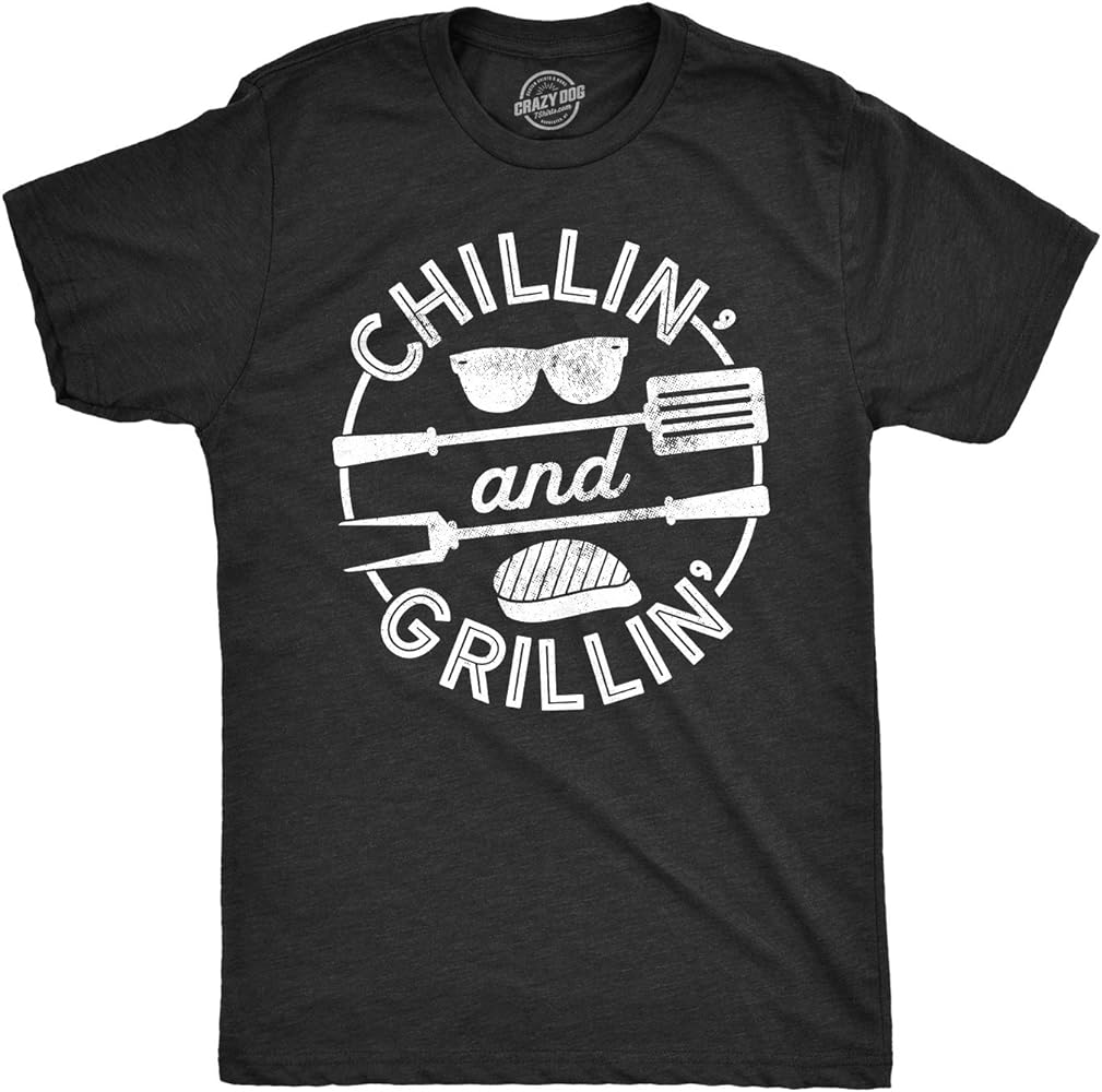 Mens Chillin and Grillin Tshirt Funny Outdoor Summer BBQ Tee for Guys