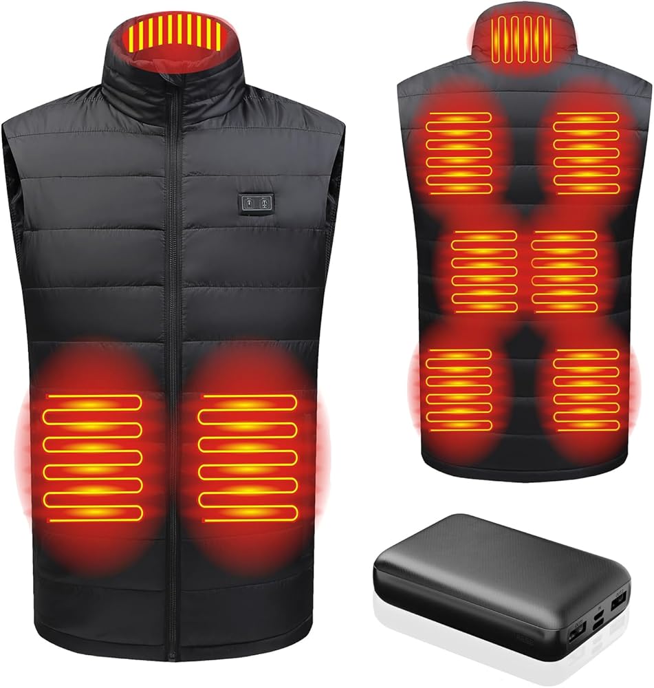 TAMEYA Mens Heated Vest with 3 Heating Level & 9 Heating Zones, Washable Lightweight Zip Heated Vest with Battery Pack