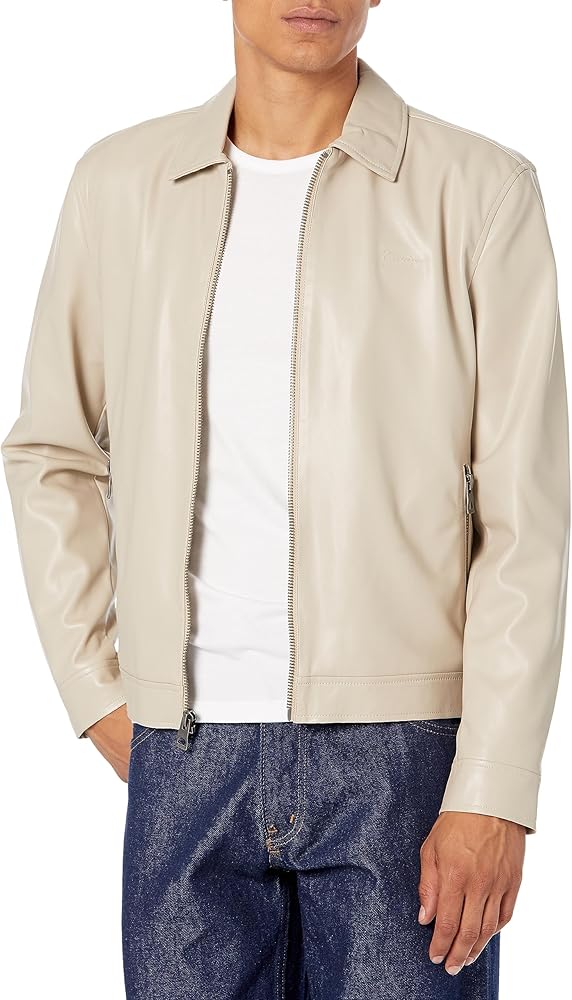 GUESS Men's District Faux Leather Zip Jacket