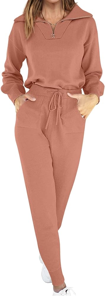 ANRABESS Women's Two Piece Outfits Sweater Sets Long Sleeve Zip Up Knit Pullover Jogger Pants Tracksuit 2024 Fall Lounge Sets