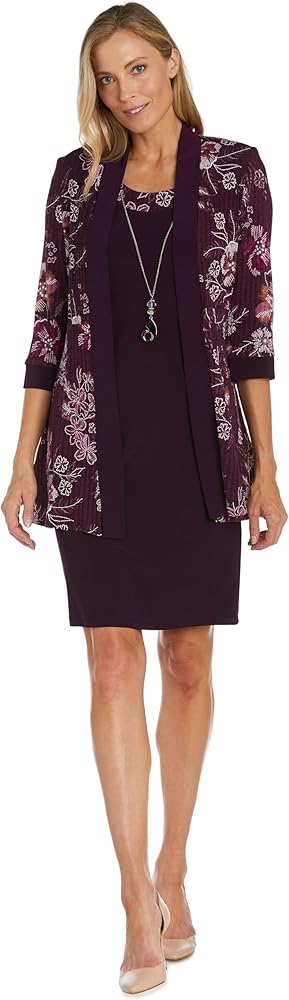 R&M Richards Printed Puff Rib Knit Jacket Dress