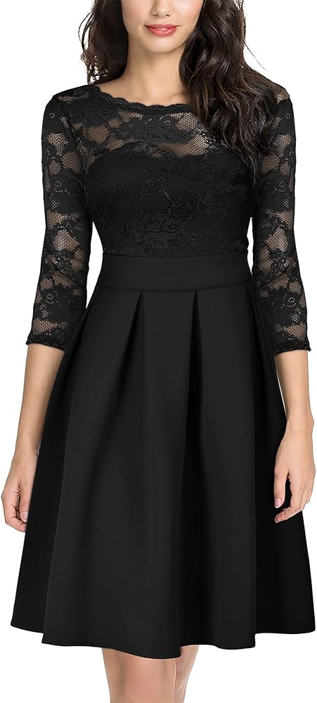 Miusol Women's Vintage Floral Lace 2/3 Sleeve Bridesmaid Cocktail Party Dress