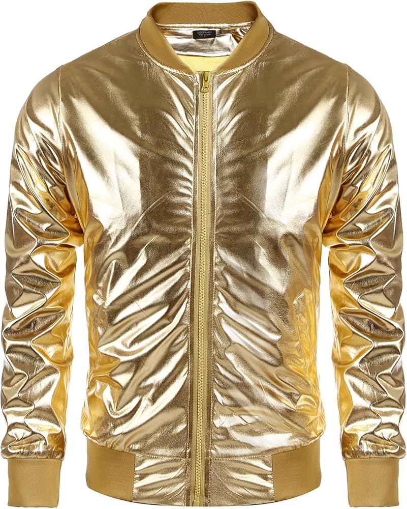 COOFANDY Men's Metallic Jacket 70s Disco Christmas Party Varsity Jacket Zip-up Baseball Bomber