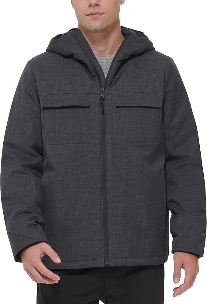 DKNY Men's Performance Tech Hooded Modern Storm Coat