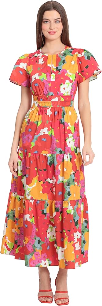 Maggy London Women's Stretch Cotton Poplin Tiered Maxi