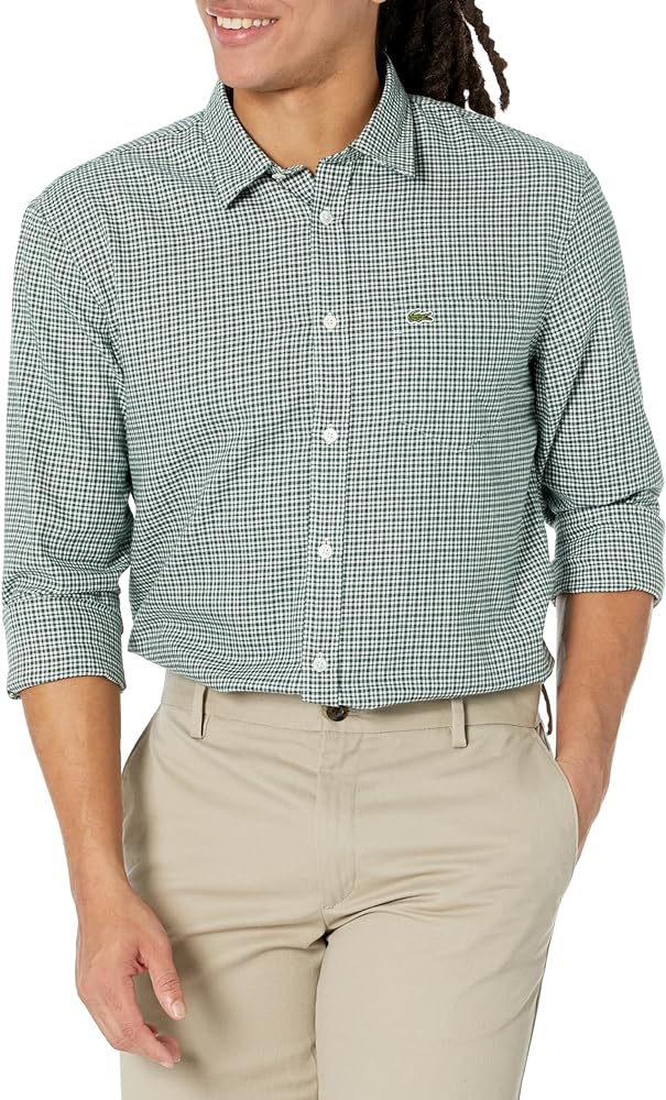 Lacoste Mens Long Sleeve Regular Fit Checkered Button Down Shirt