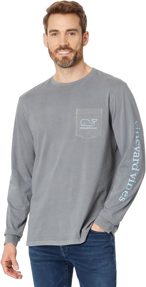 vineyard vines Men's Garment-Dyed Vintage Whale Long-Sleeve Pocket Tee