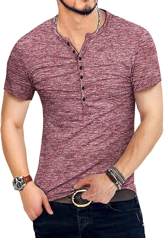 MLANM Mens Casual Slim Fit Basic Henley Short/Long Sleeve Fashion T-Shirt