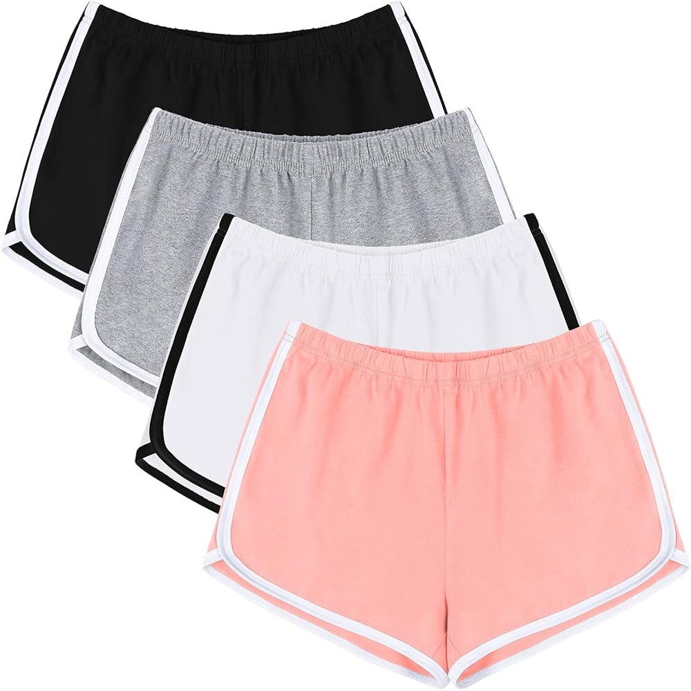 URATOT 4 Pack Yoga Short Pants Cotton Sports Shorts Gym Dance Lounge Shorts Dolphin Running Athletic Shorts for Women