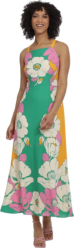 Maggy London Women's Bold Colorful Fun Printed Georgette Maxi Dress