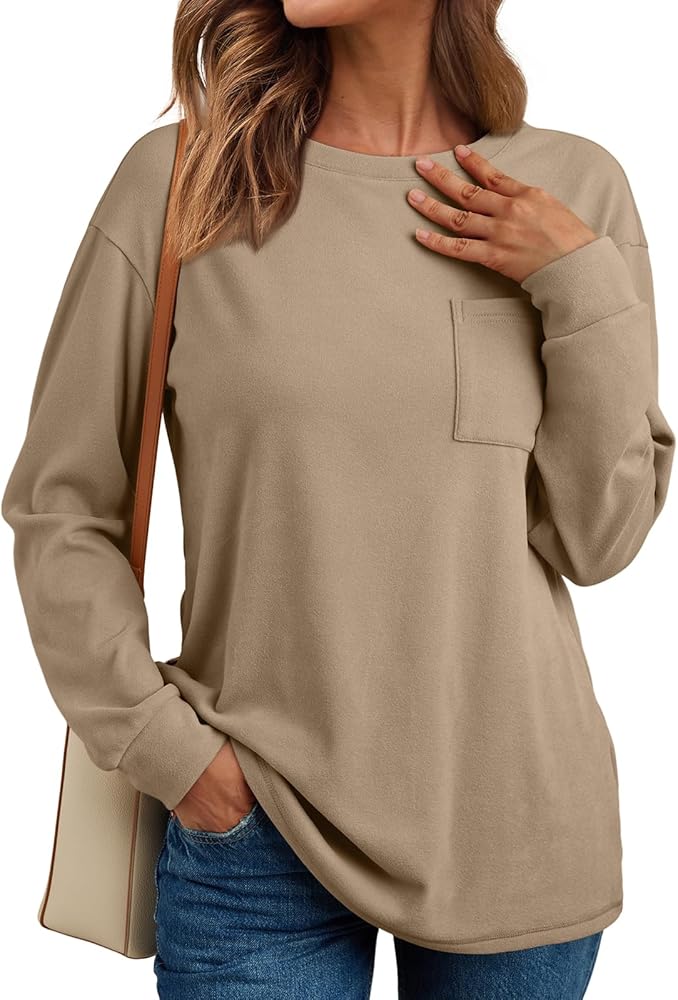 AUTOMET Womens Crewneck Oversized Sweatshirts Lightweight Long Sleeve Shirts for Women Fall Tunic Tops Loose Fit Cute Clothes