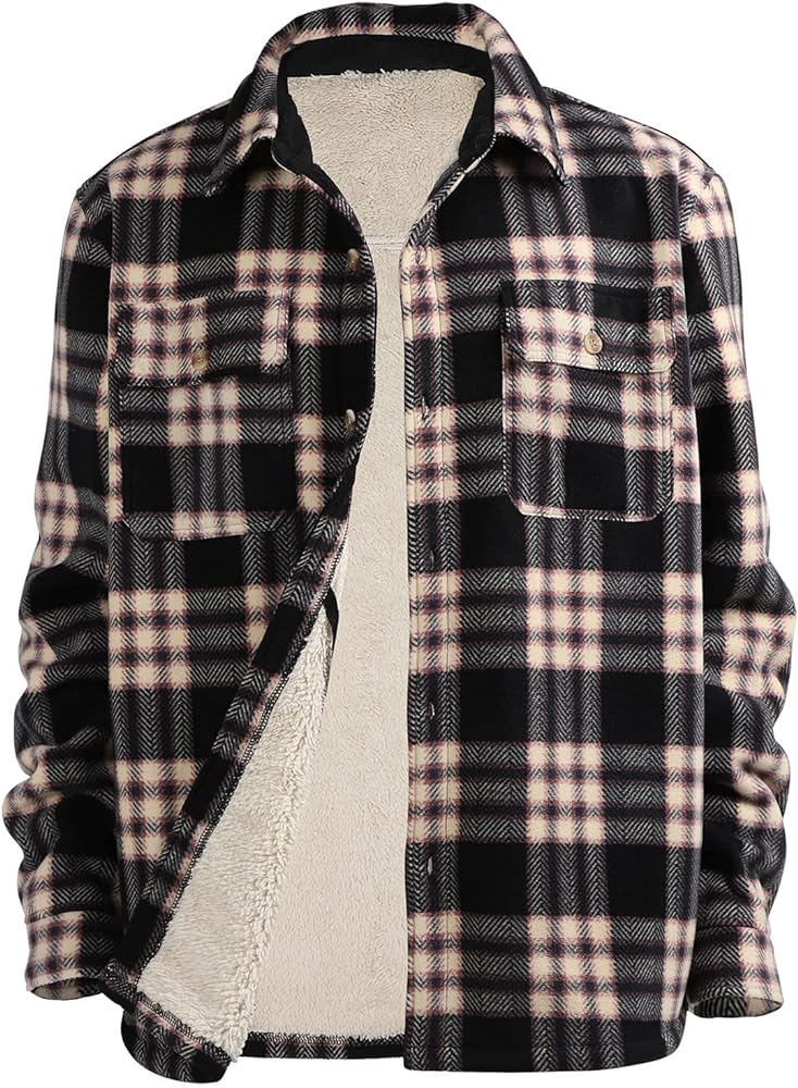 Heavy Thick Flannel Plaid Jacket Sherpa Fleece Lined Hoodies for Men Zip Up Winter Warm Coat Buffalo Zipper Sweatshirt