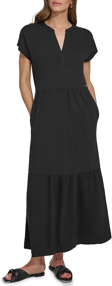 DKNY Women's Casual Notch Neck Cap Sleeve Dress