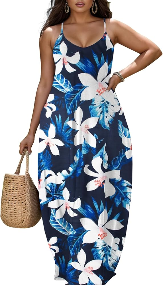 Nhicdns Women's Summer Plus Size Hawaiian Dresses Tie Dye Spaghetti Strap Maxi Dress Beach Boho Casual Sundress