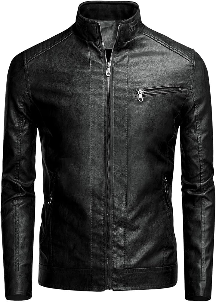 Mens Faux Leather Jacket Black Lightweight Outwear