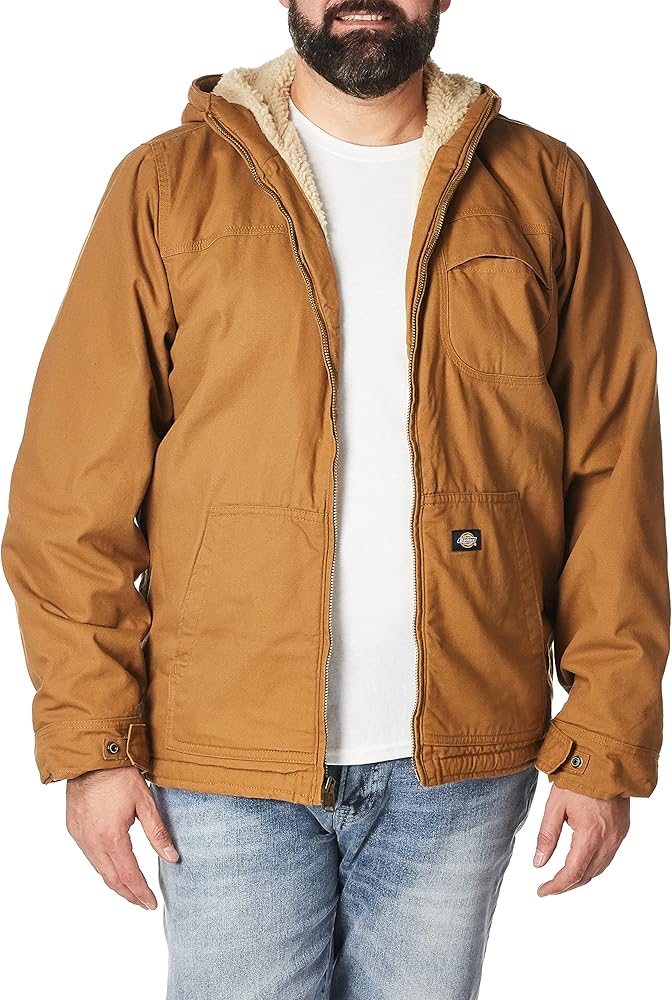 Dickies Men's Regular Big-Tall Sanded Duck Sherpa Lined Hooded Jacket