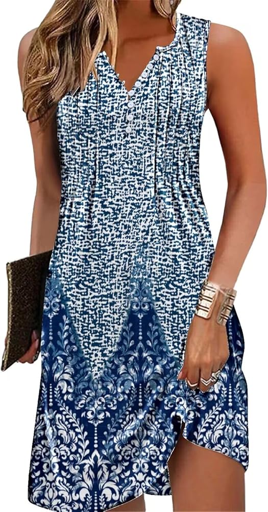 Beach Dresses for Women 2024 Vacation Swim Cover up V-Neck Summer Dress Button Down Sleeveless Boho Floral Sundress