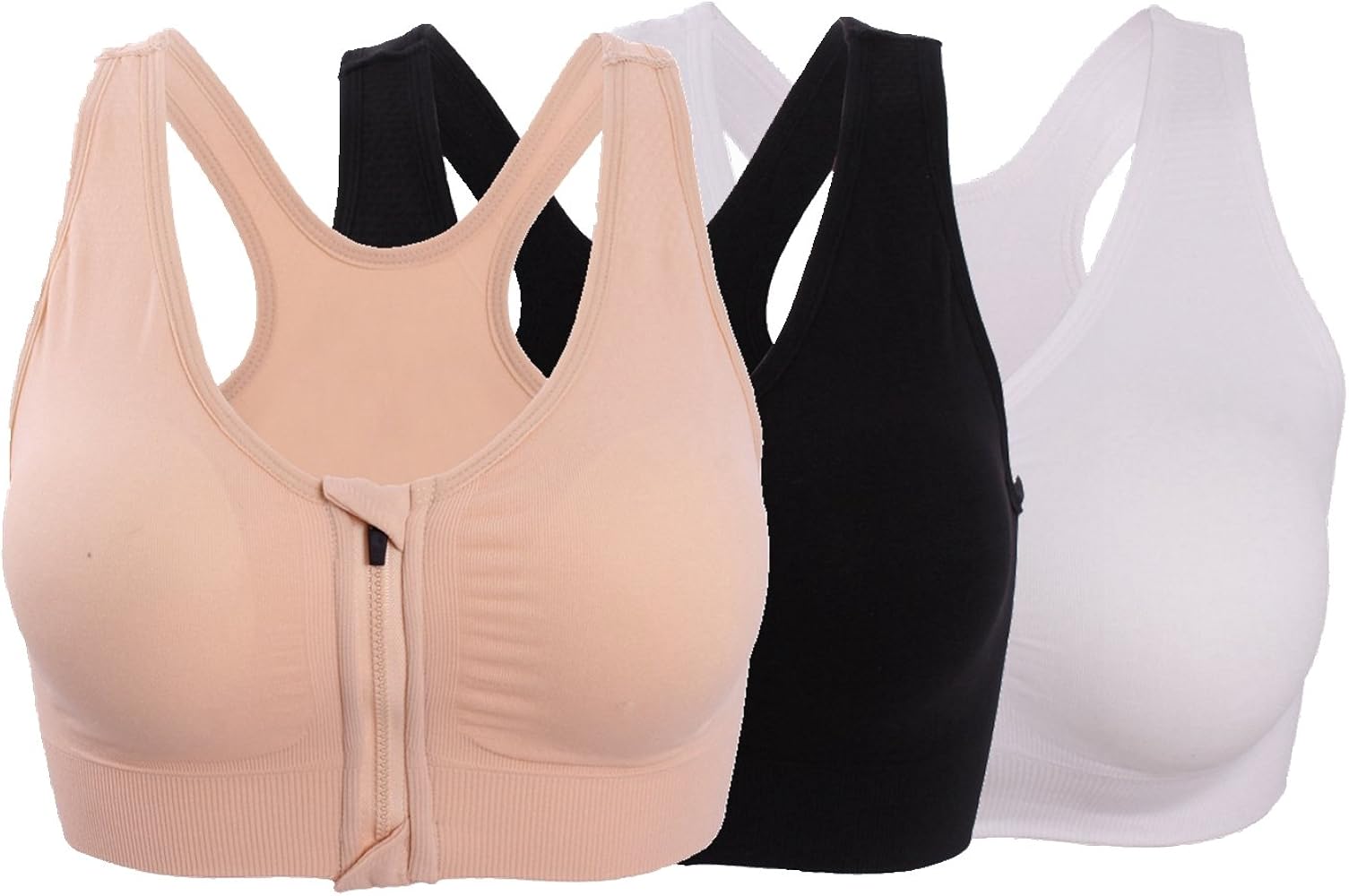 Women's Zipper Front Closure Sports Bra Racerback Yoga Bras