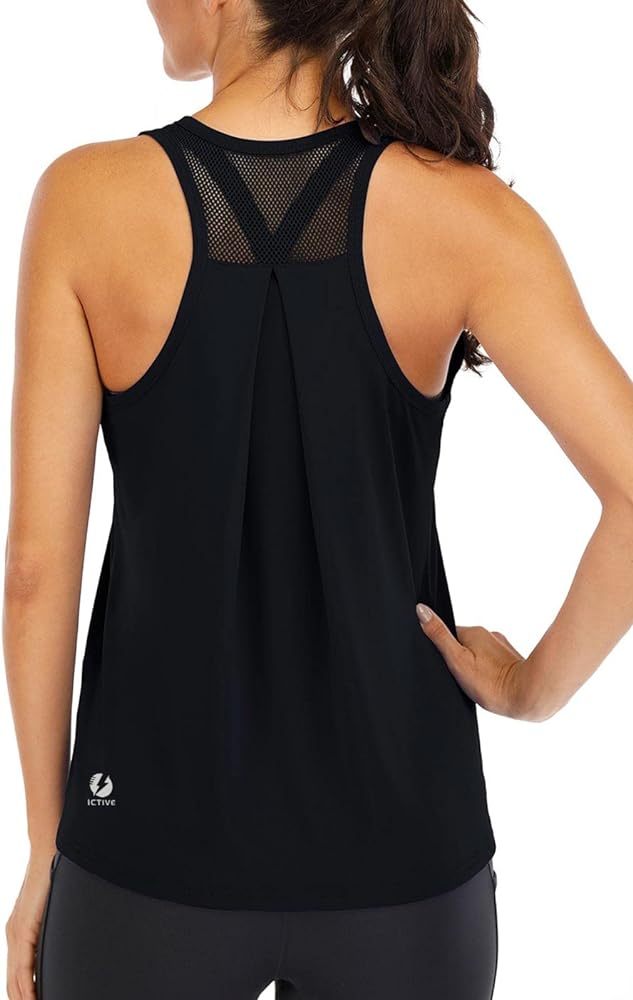 ICTIVE Workout Tops for Women Loose fit Racerback Tank Tops for Women Mesh Backless Muscle Tank Running Tank Tops