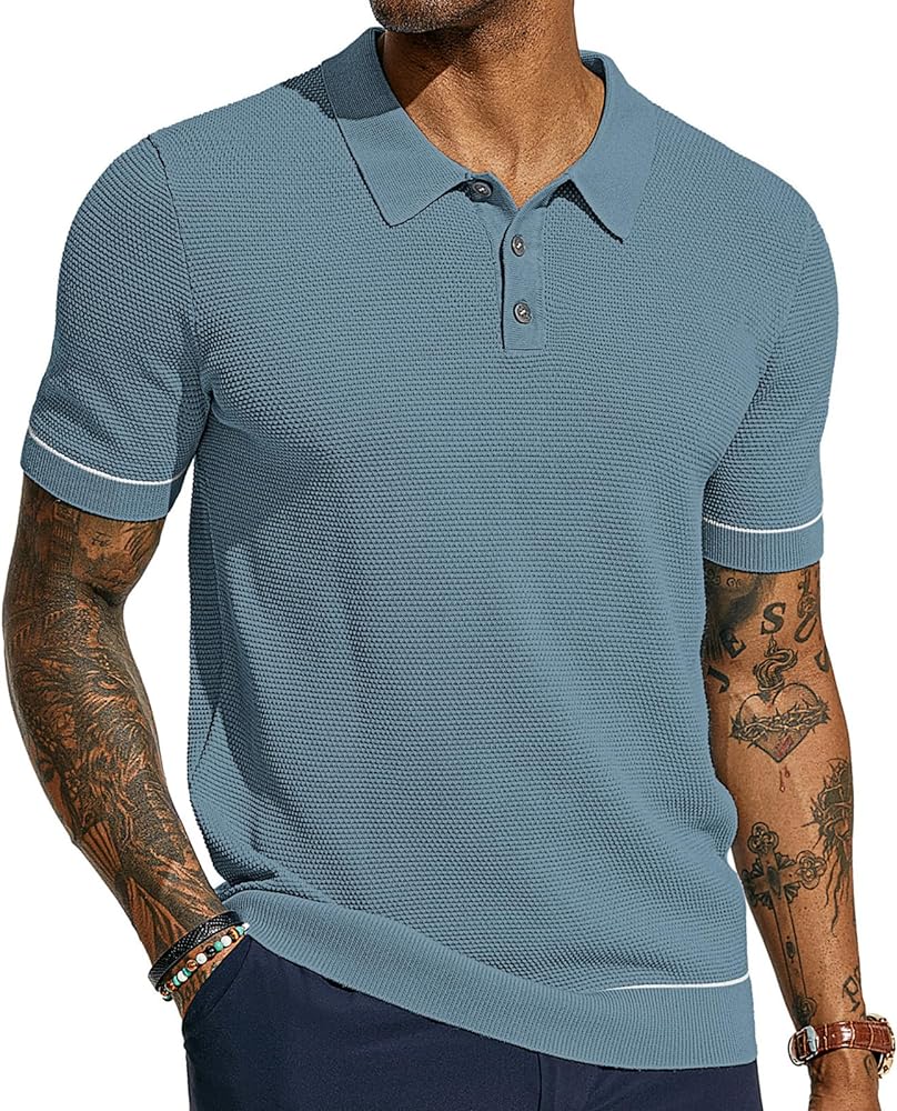 PJ PAUL JONES Mens Polo Shirts Short Sleeve Textured Knit Polo Shirts