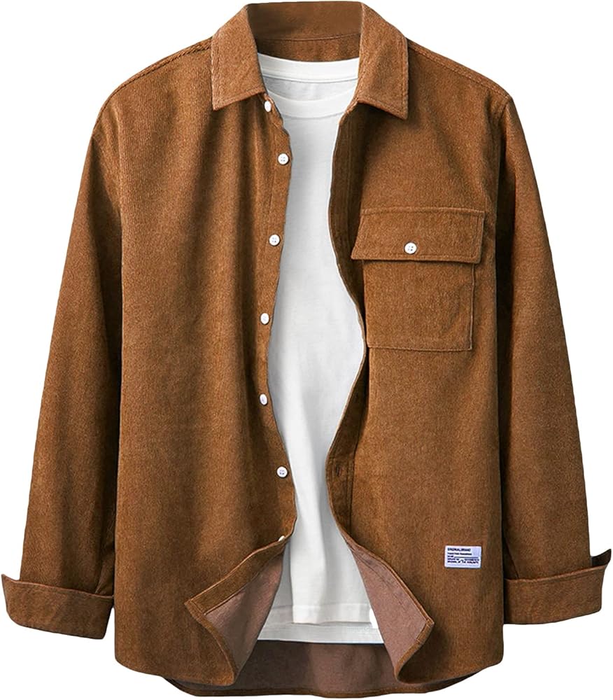 SHENHE Men's Corduroy Button Down Shirts Long Sleeve Shacket Jacket Casual Stylish Fashion Outwear