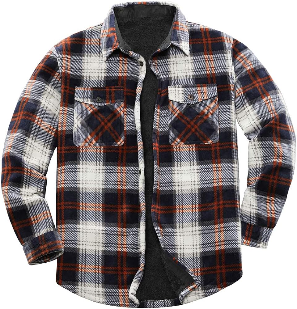 ZENTHACE Men's Warm Sherpa Lined Fleece Plaid Flannel Shirt Jacket(All Sherpa Fleece Lined)