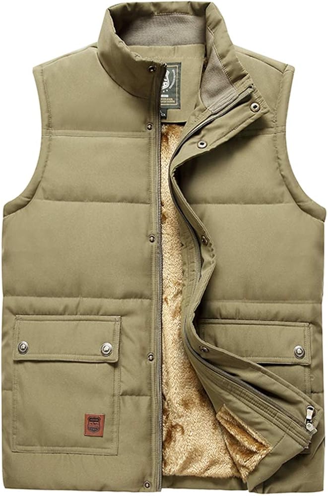 Vcansion Men's Outdoor Stand Collar Fleece Jacket Vest Casual Padded Vest Coats